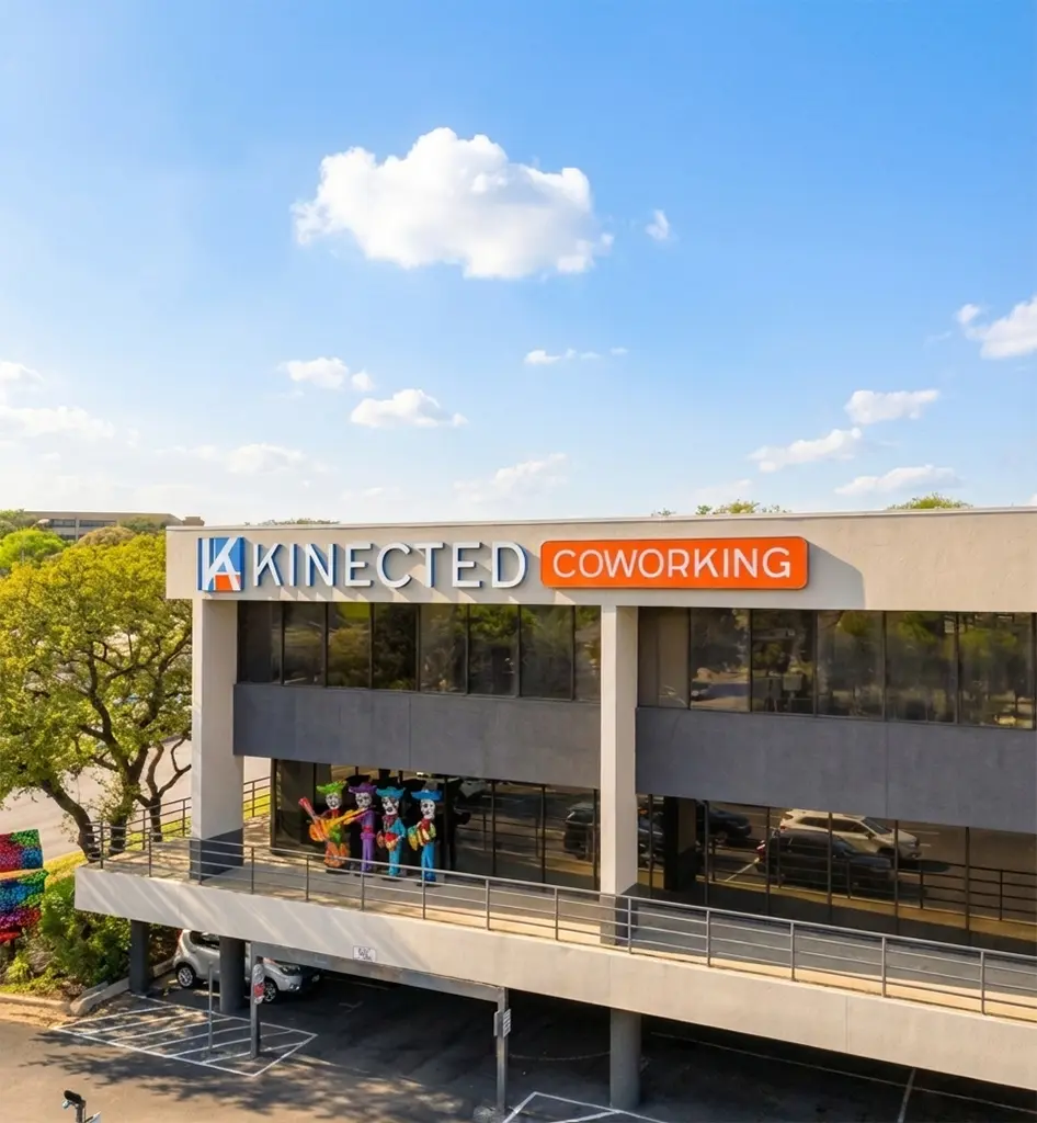 Aerial exterior view of Kinected Coworking office in San Antonio, Texas